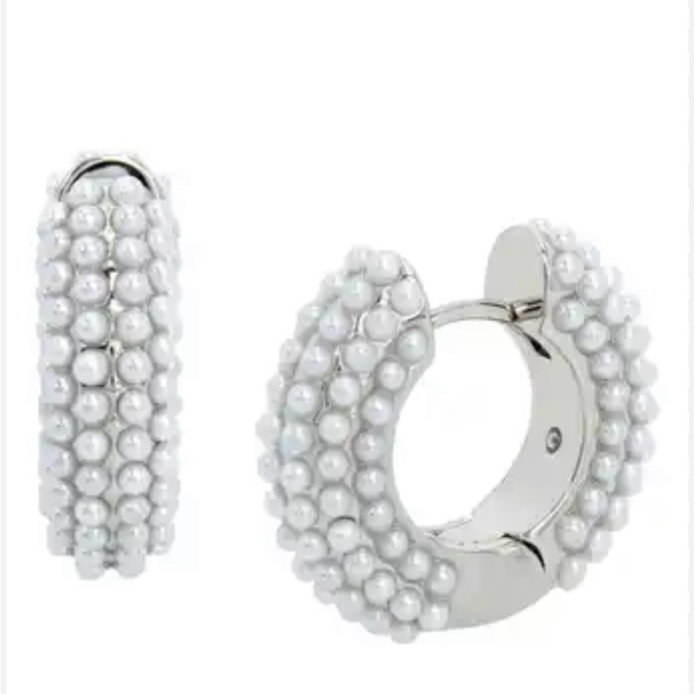 ALLSAINTS Chunky Faux Pearl Beaded Silvertone Huggie Hoops